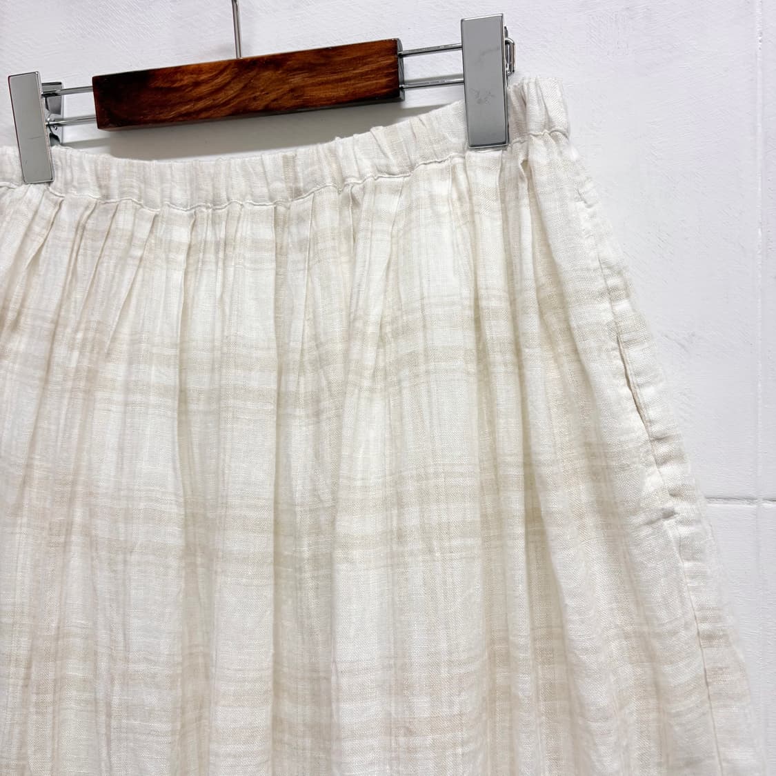 Pual ce cin 아이보리 린넨 모리걸 페어리 체크 미디스커트 JPN 상품이미지2