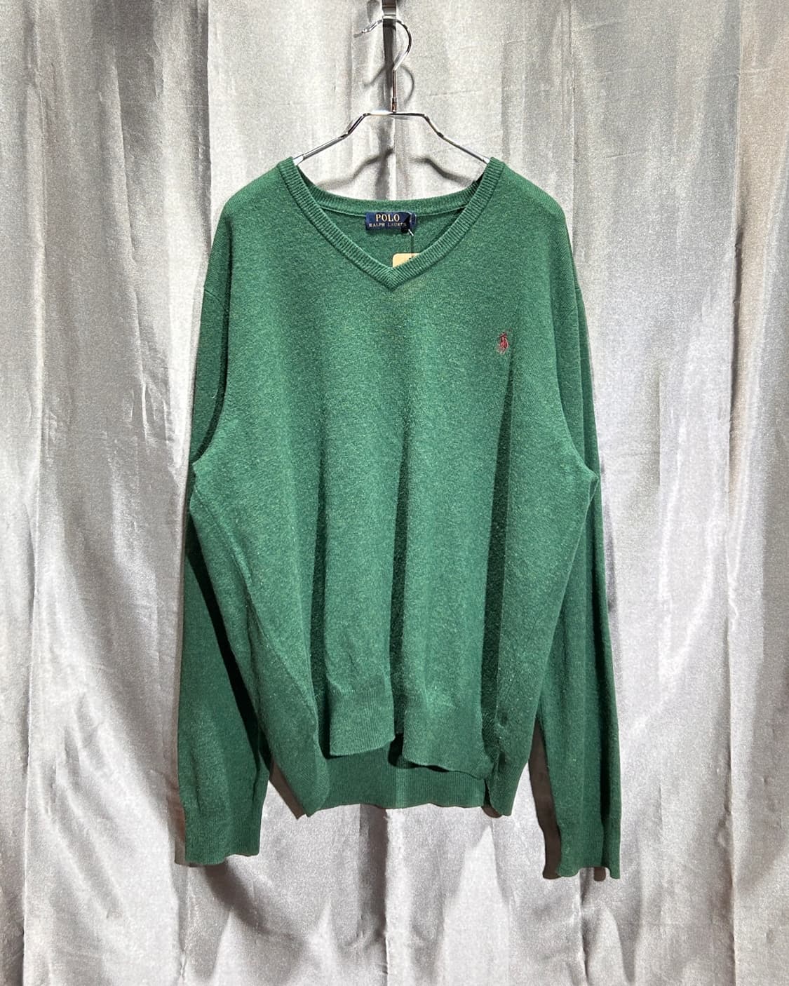 XL 폴로랄프로렌 버건디 포니 그린 브이넥 울니트 상품이미지2