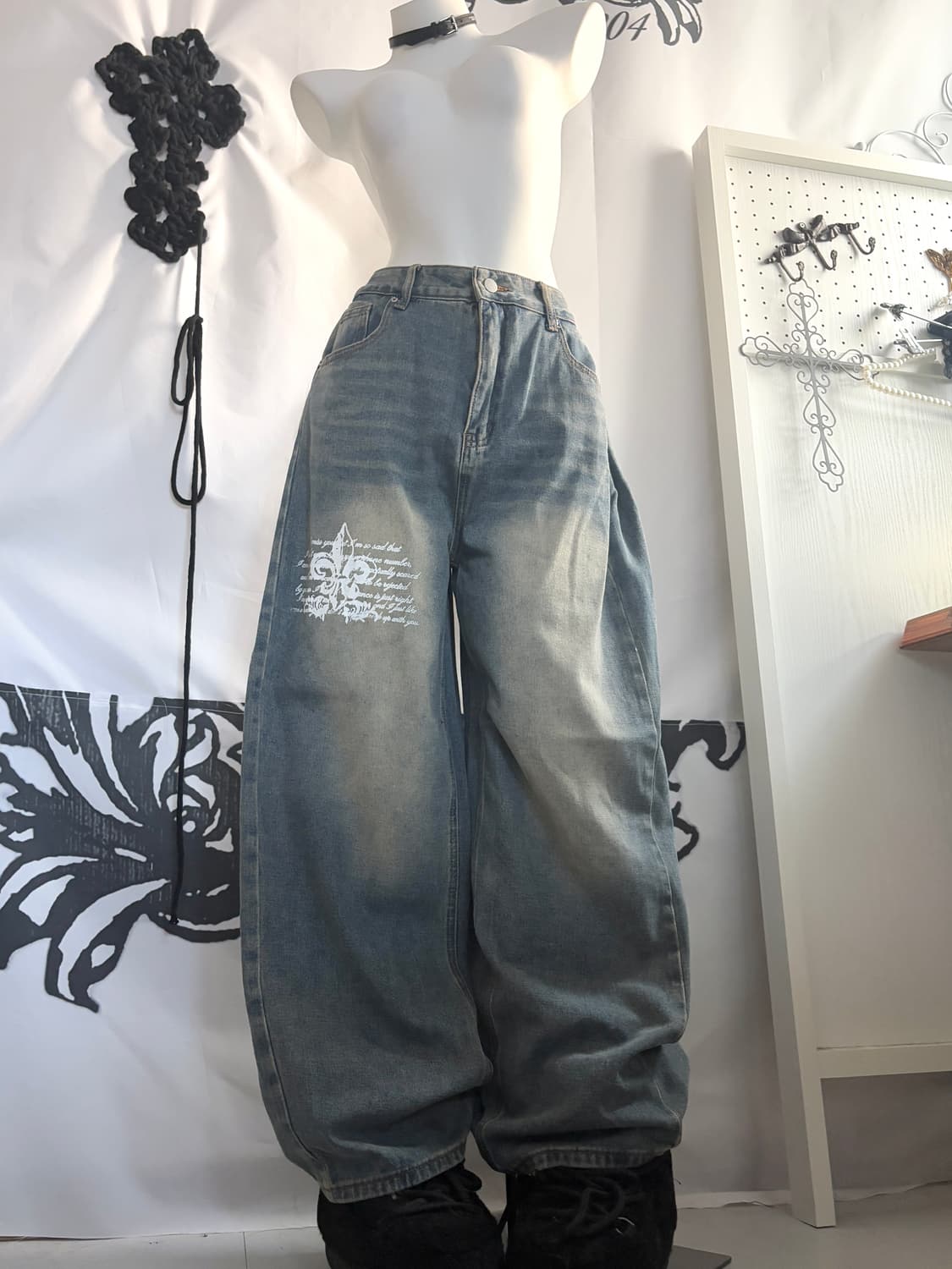 • denim hurt printed wide pants 상품이미지1