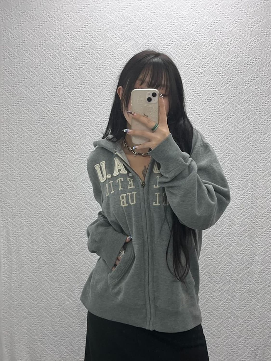 후아유 빈티지 Y2K 빅로고 약기모 후드집업 XL C07650 상품이미지1