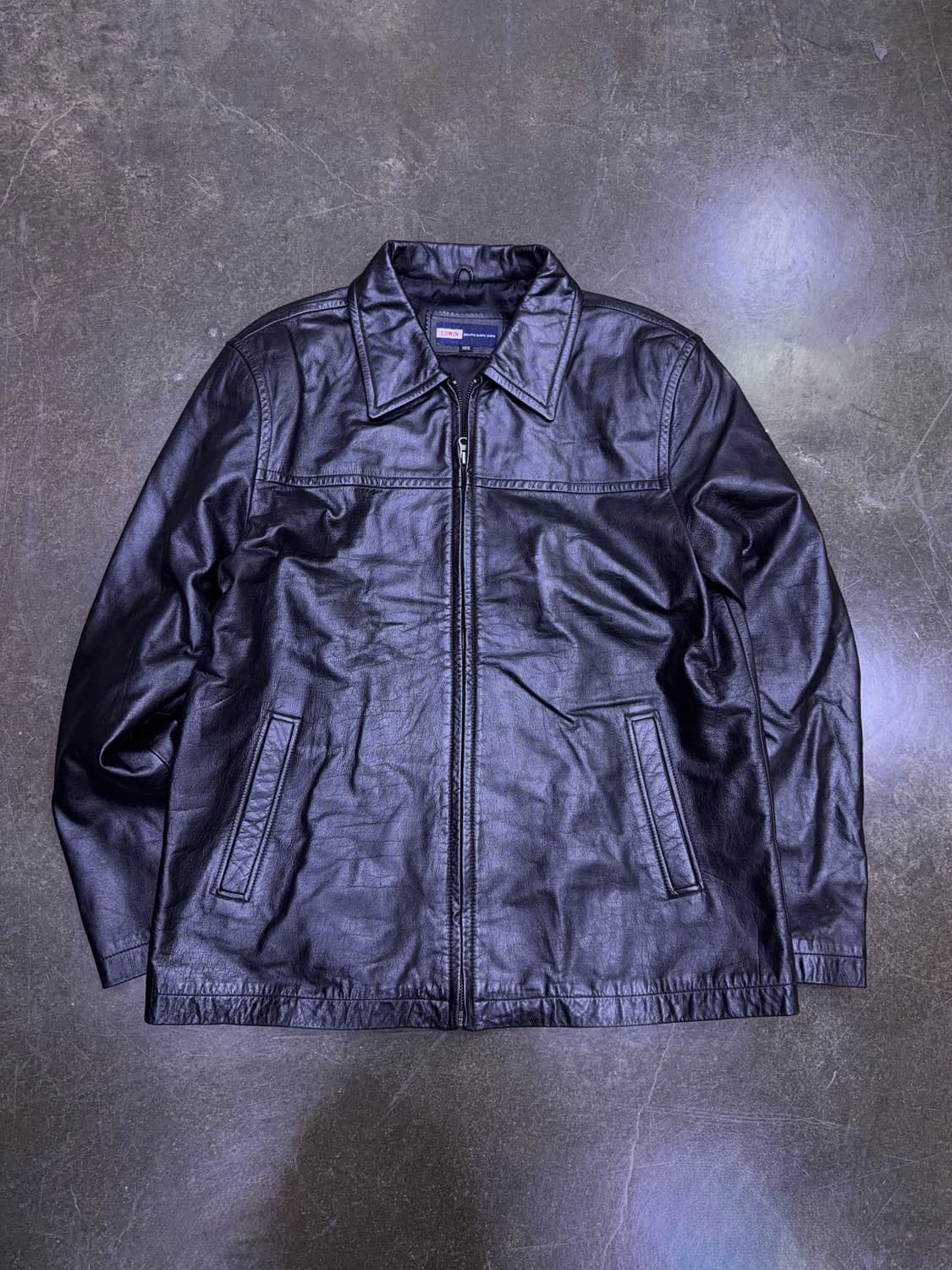 에드윈 빈티지 소가죽 레더 싱글 집업 자켓 블랙 105 상품이미지1
