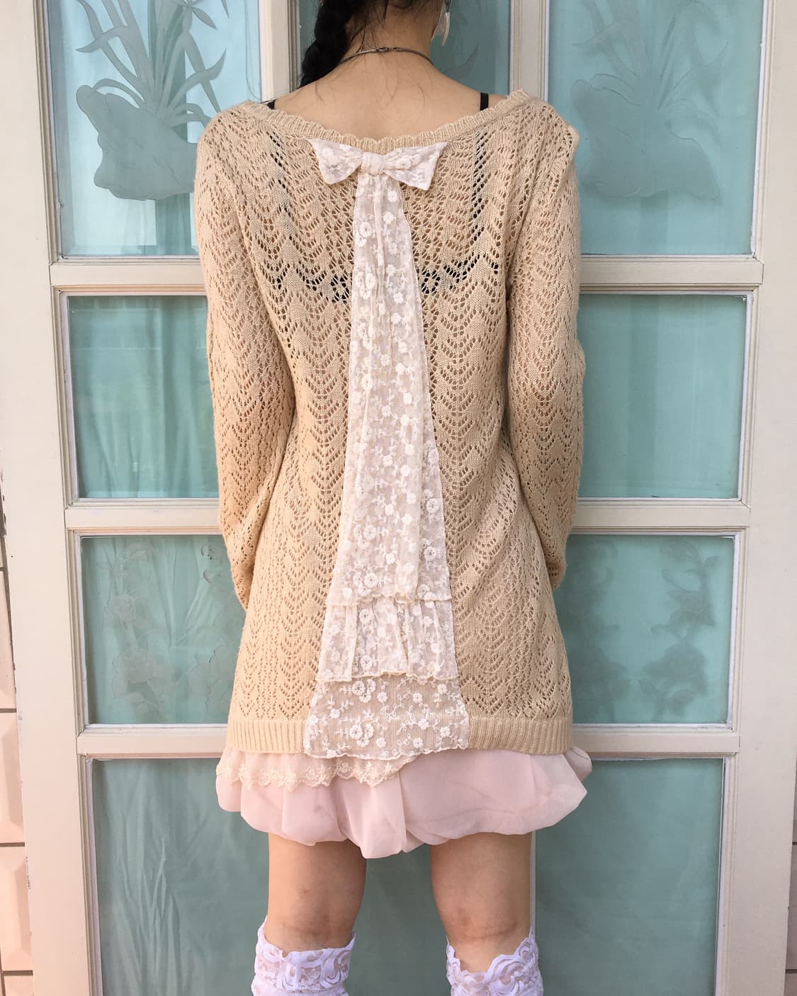 axes femme back lace point crochet cardi 상품이미지1