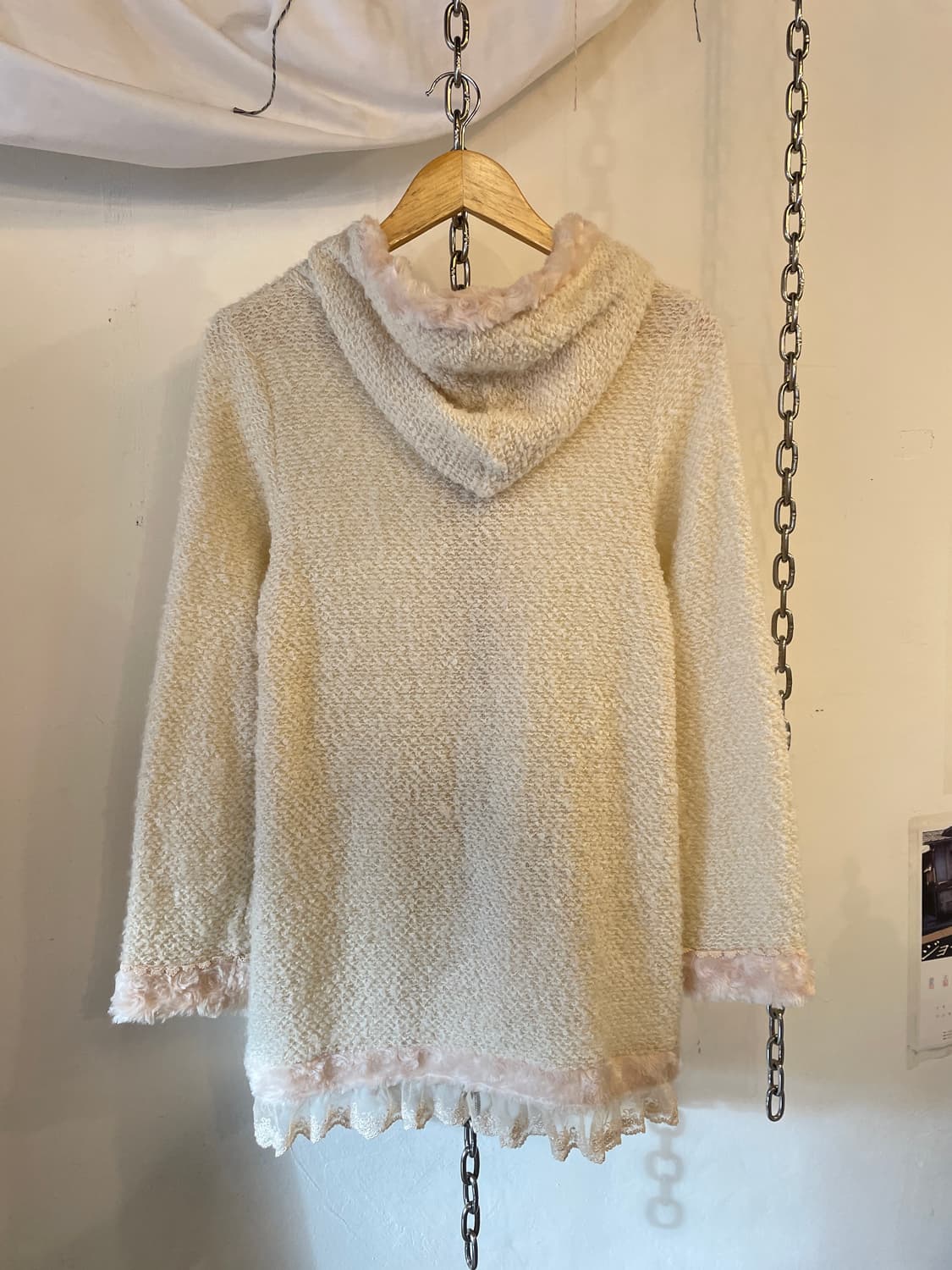 axes femme 엑시즈팜 핑크 퍼 아이보리 후드 집업 모리 갸루 상품이미지6