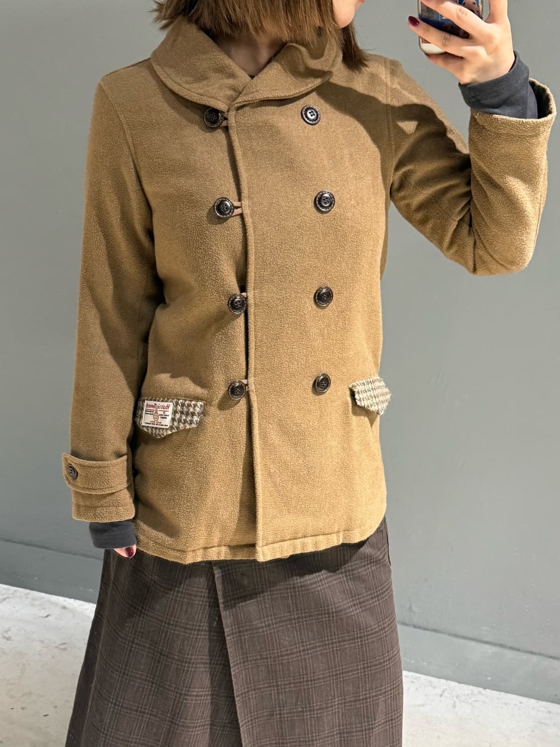 Harris tweed detail double button coat 상품이미지1