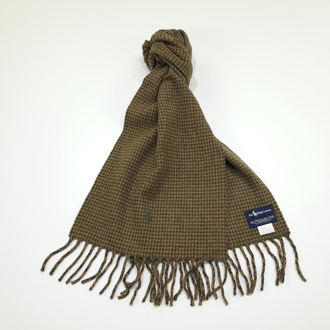 MX364 폴로 랄프로렌 100% 램스울 올리브그린 하운드투스 머플러 상품이미지2