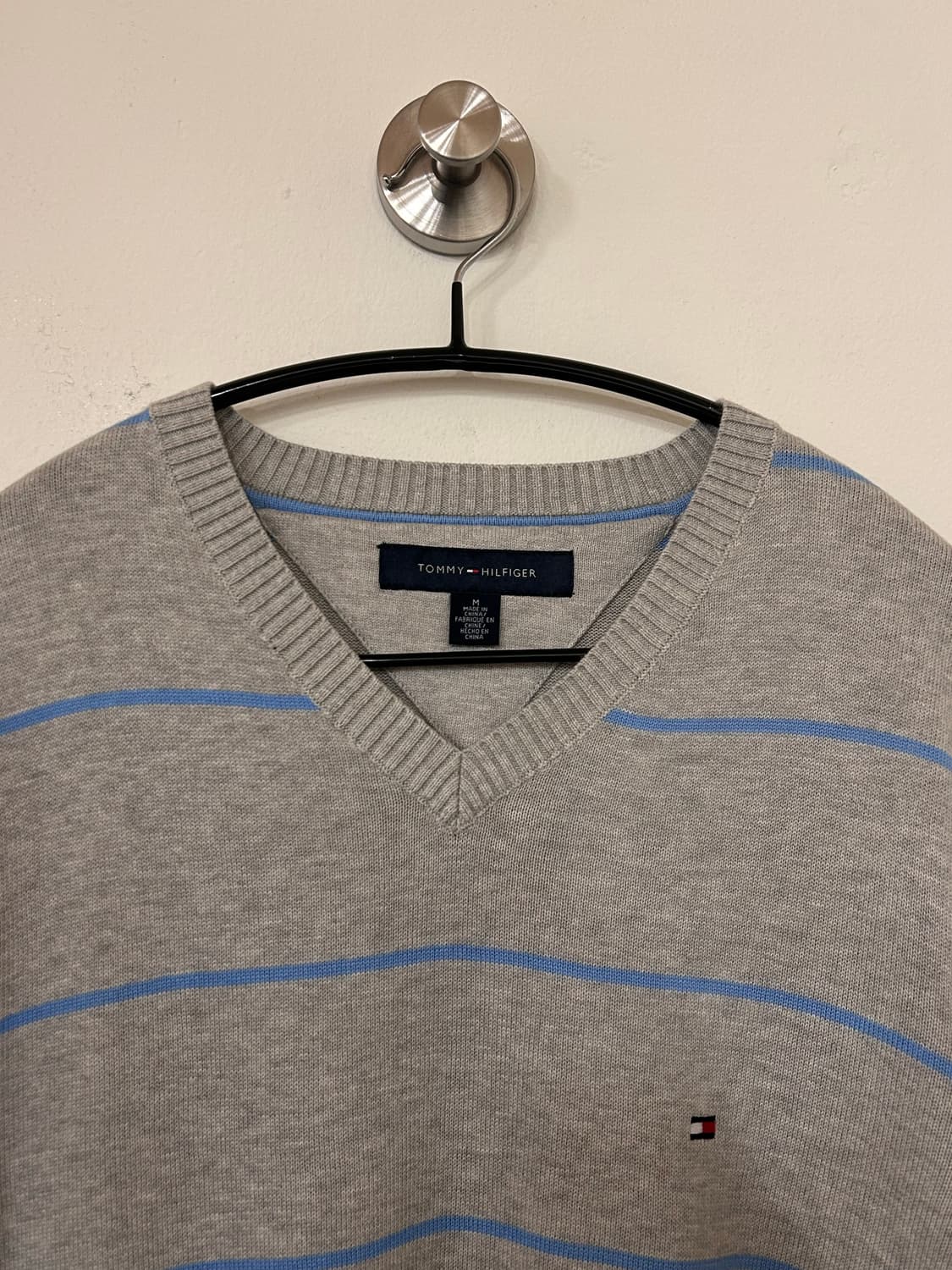 타미힐피거 스트라이프 V넥 니트 M 상품이미지2