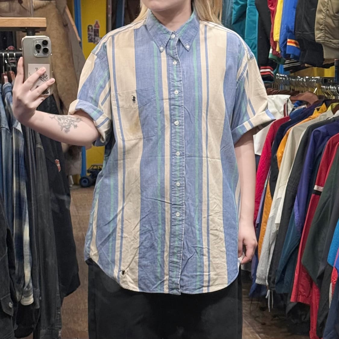 [HI] 폴로 랄프로렌 반팔셔츠 스트라이프 블루그린  상품이미지2