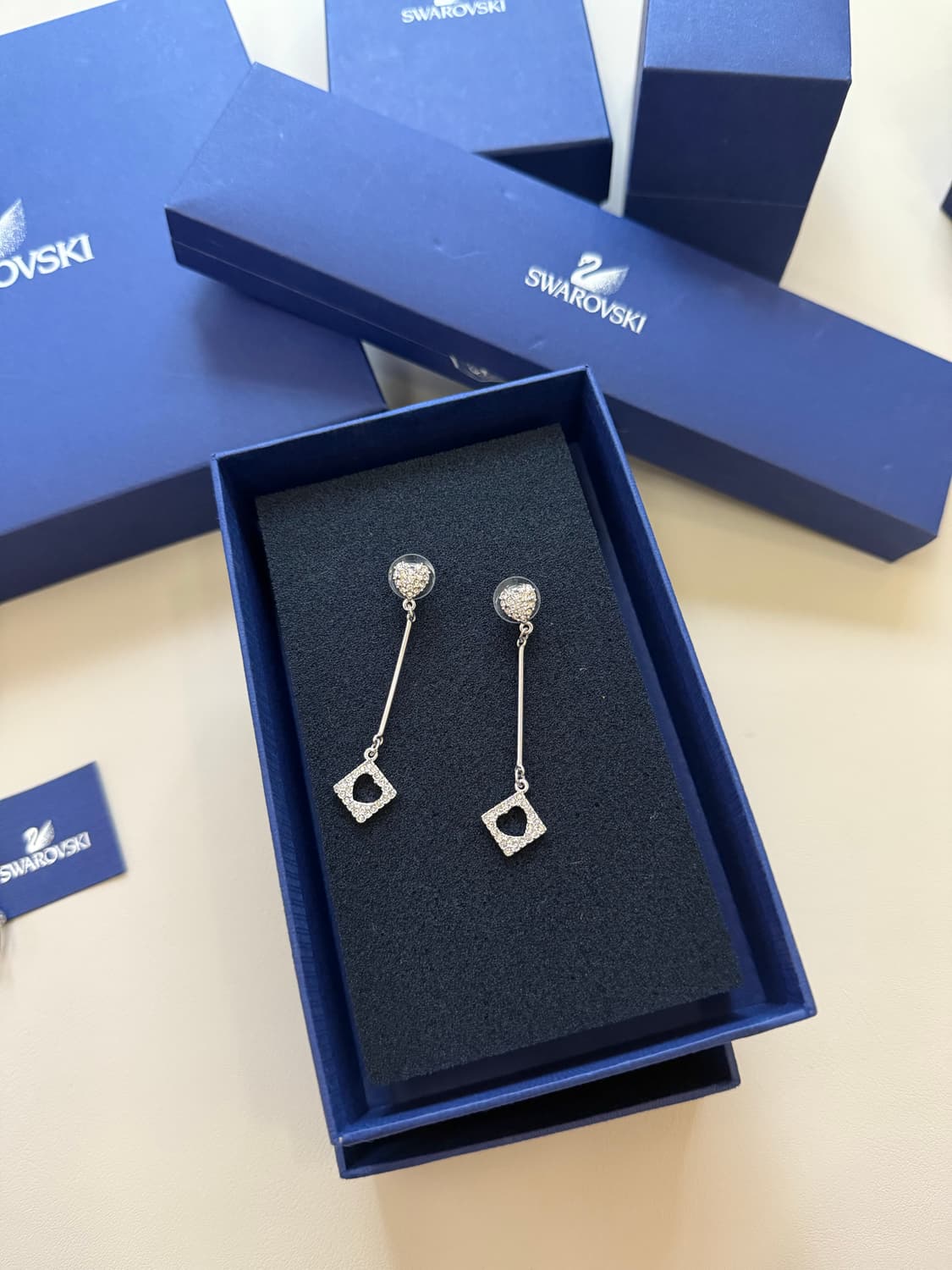 스와로브스키 스퀘어 드롭 이어링 실버 은 금 골드 다이아 스톤헨지 티파니 상품이미지1