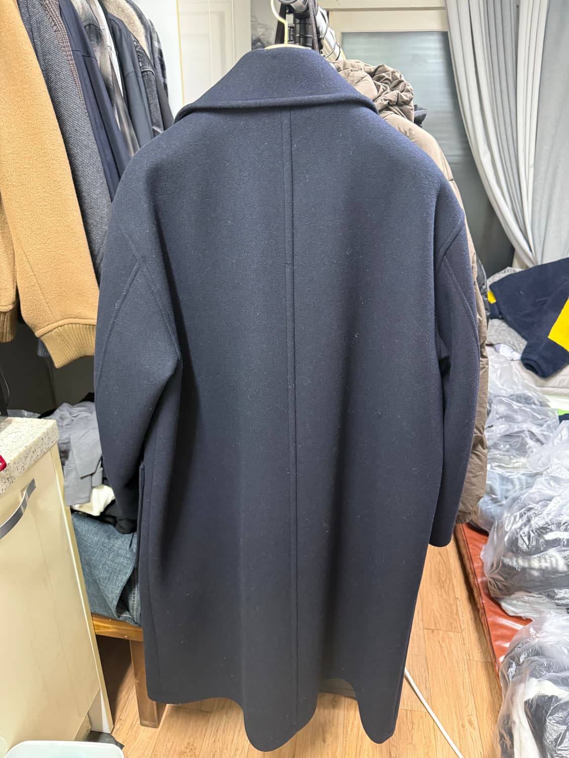 키뮤어 서플러스 울(WOOL) 세미오버 더플 코트_네이비 M 판매  상품이미지5