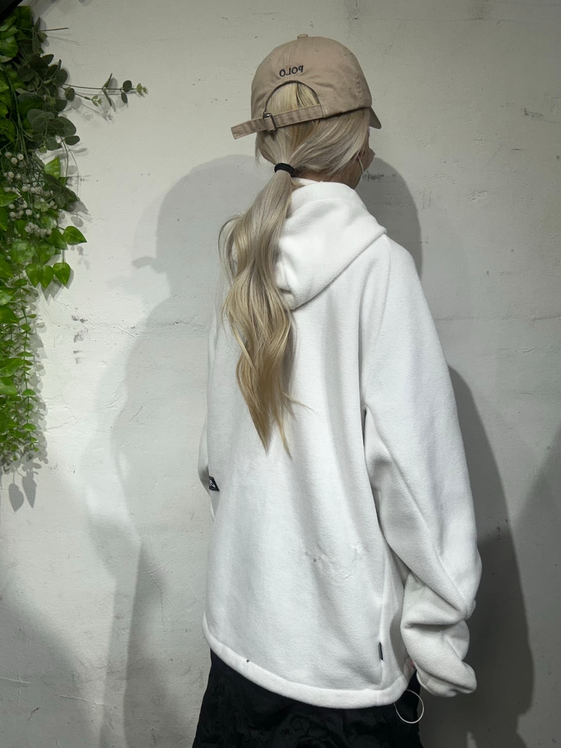 Nike 화이트 블랙 후리스 아노락 후드 자켓 XL 상품이미지3