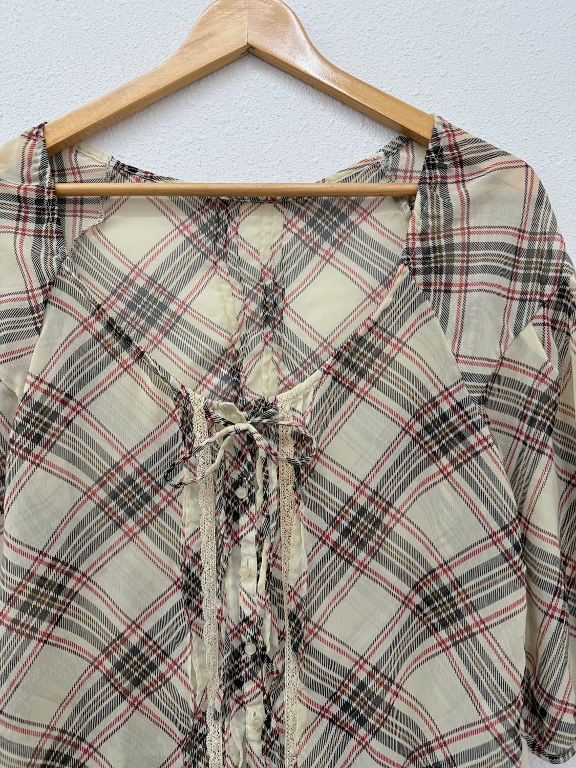 빈티지 olive des olive 체크 시스루 프릴 블라우스 상품이미지3