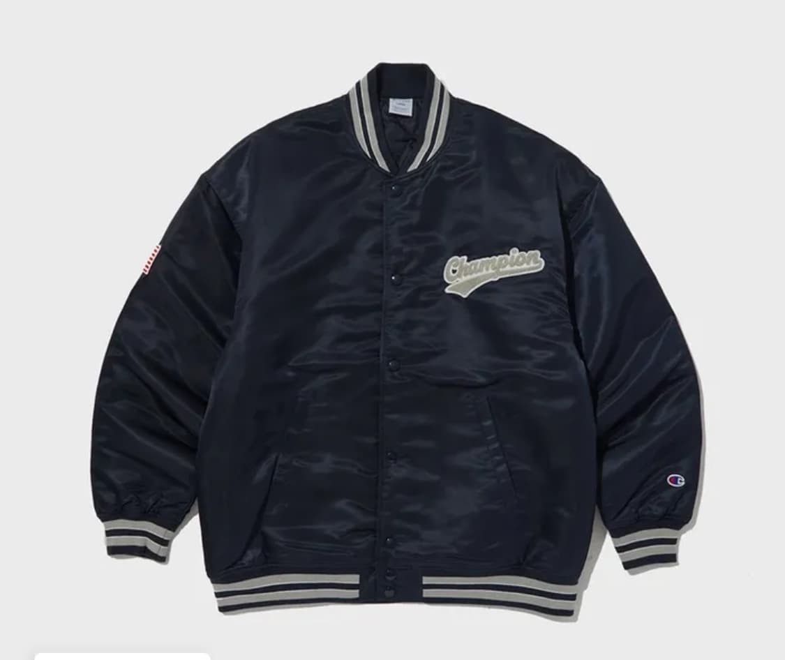 챔피온 새틴 바시티 자켓 네이비 상품이미지1