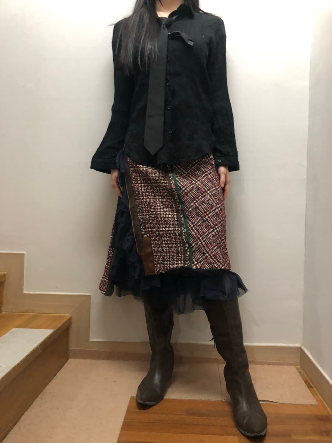 빈티지 블루 프릴 미디 스커트 상품이미지6