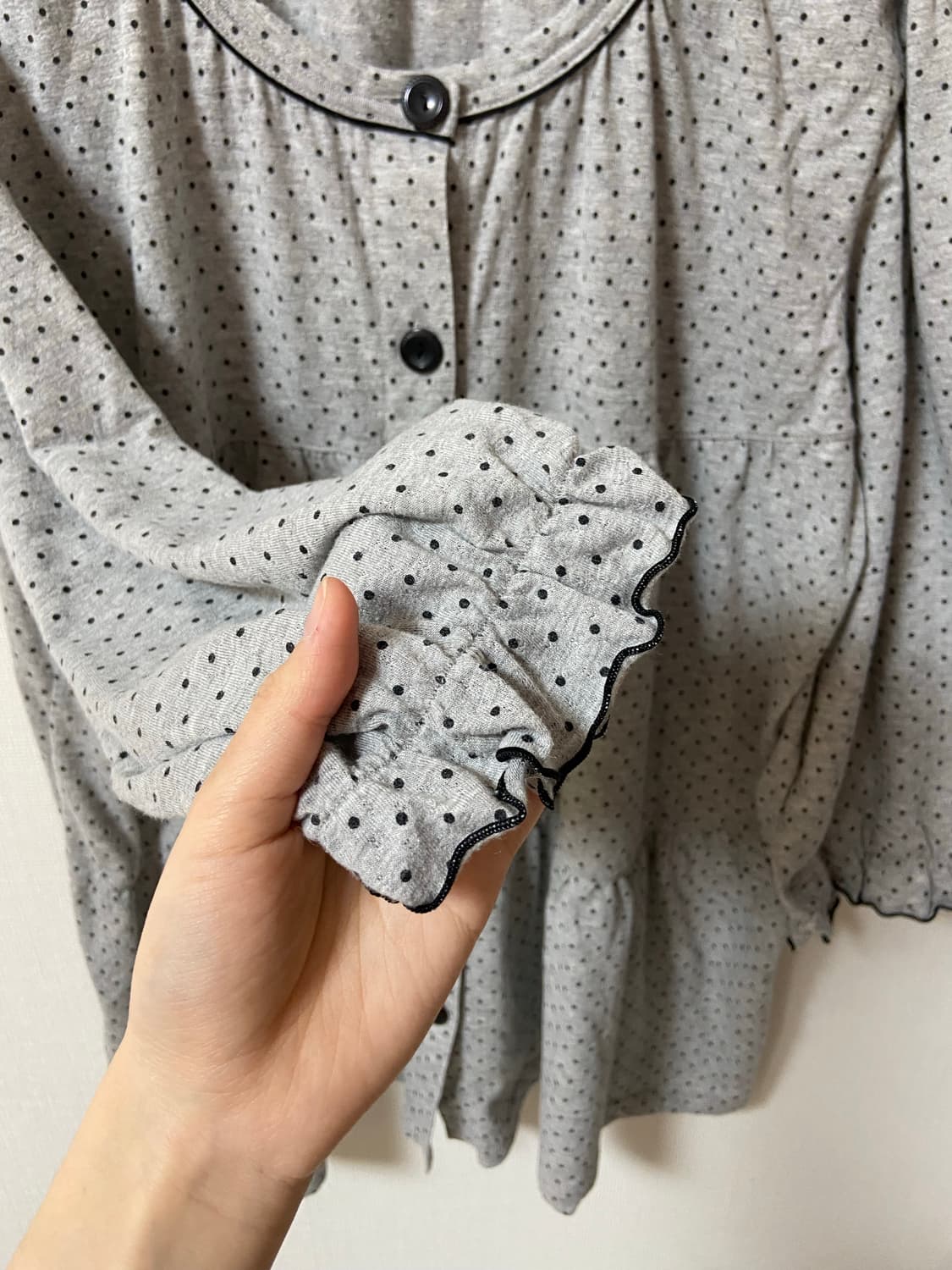 일본 빈티지 소매레이스 도트 미디 원피스 상품이미지3