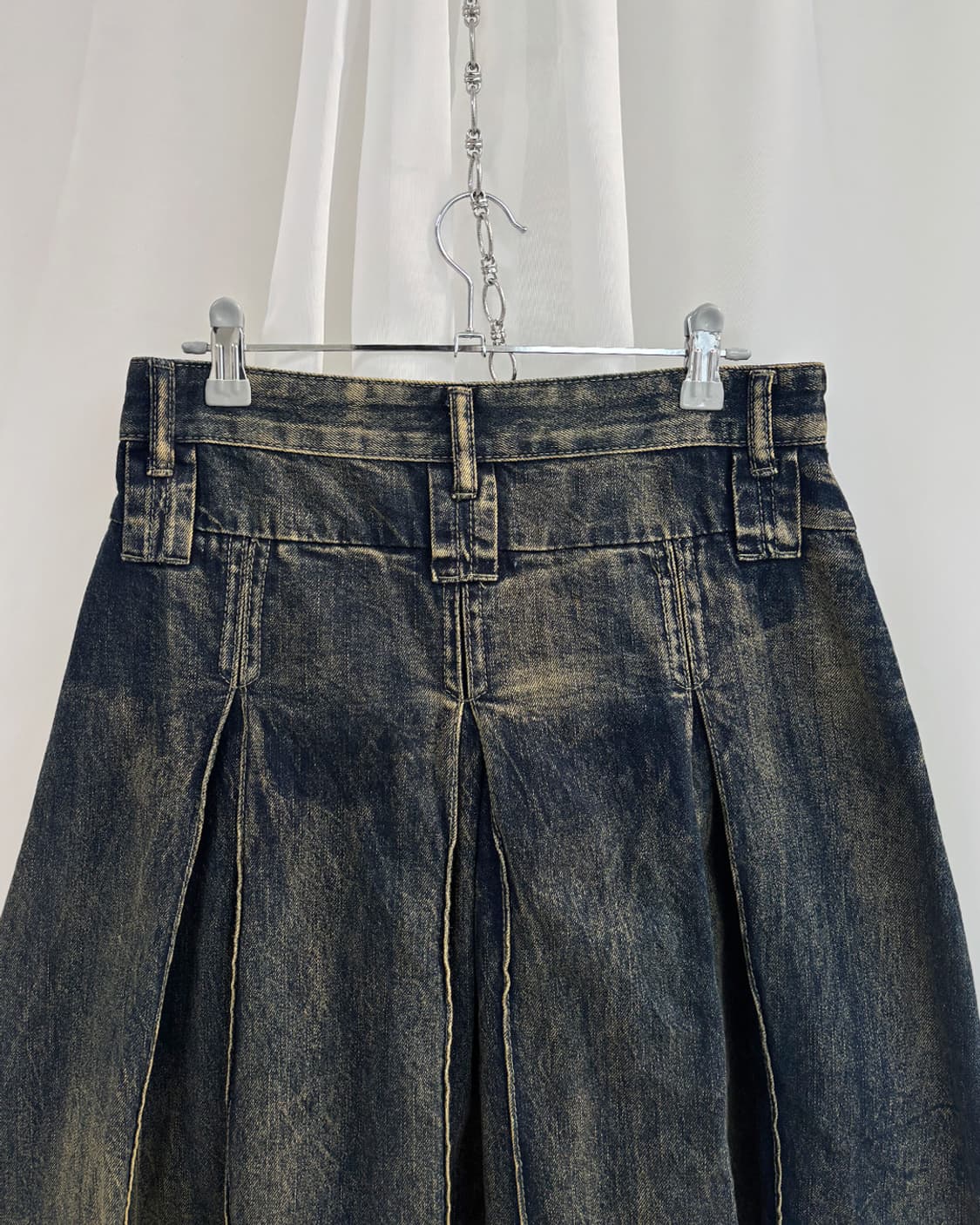 니아 빈티지 중청 벌룬 터크 미디 스커트 상품이미지5