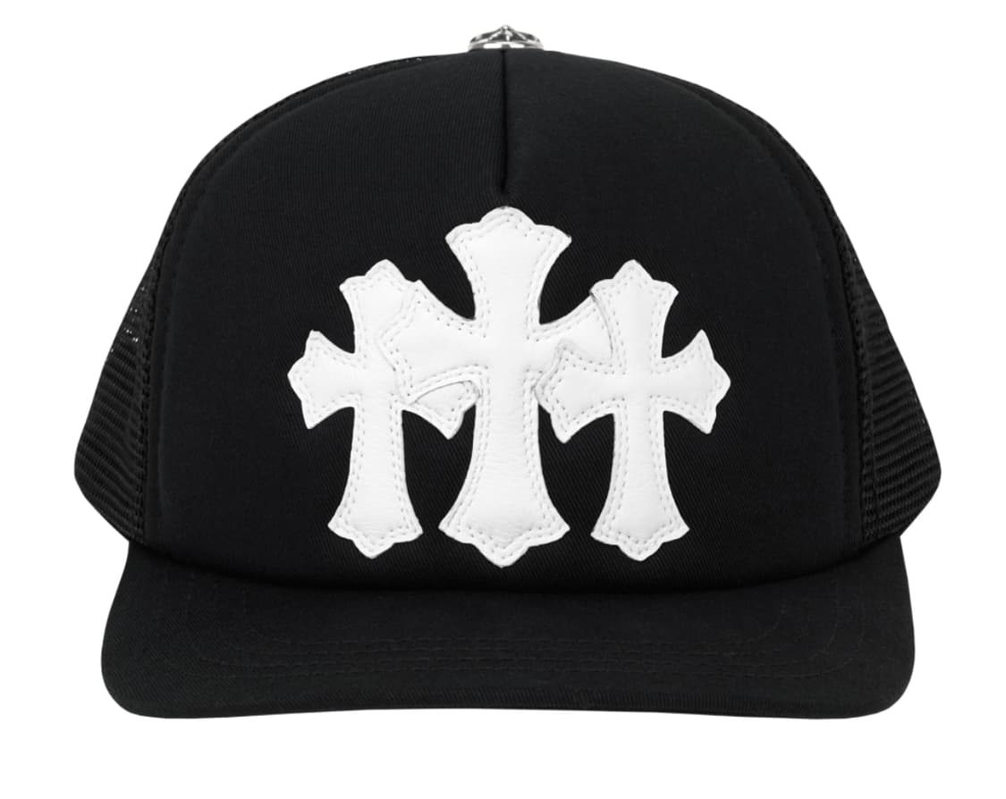 크롬하츠 화이트 트리플 크로스 가죽 패치 세메터리 트러커햇 블랙 상품이미지2