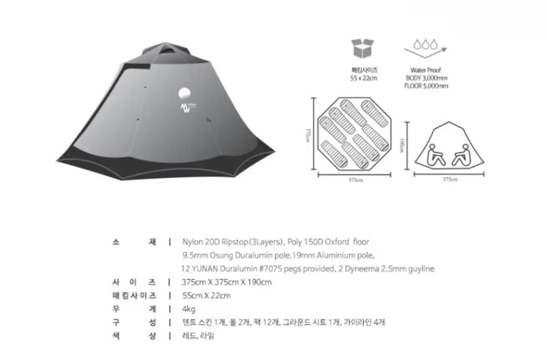 미니멀웍스 워터멜론 텐트 라임색상 풀셋 상품이미지2