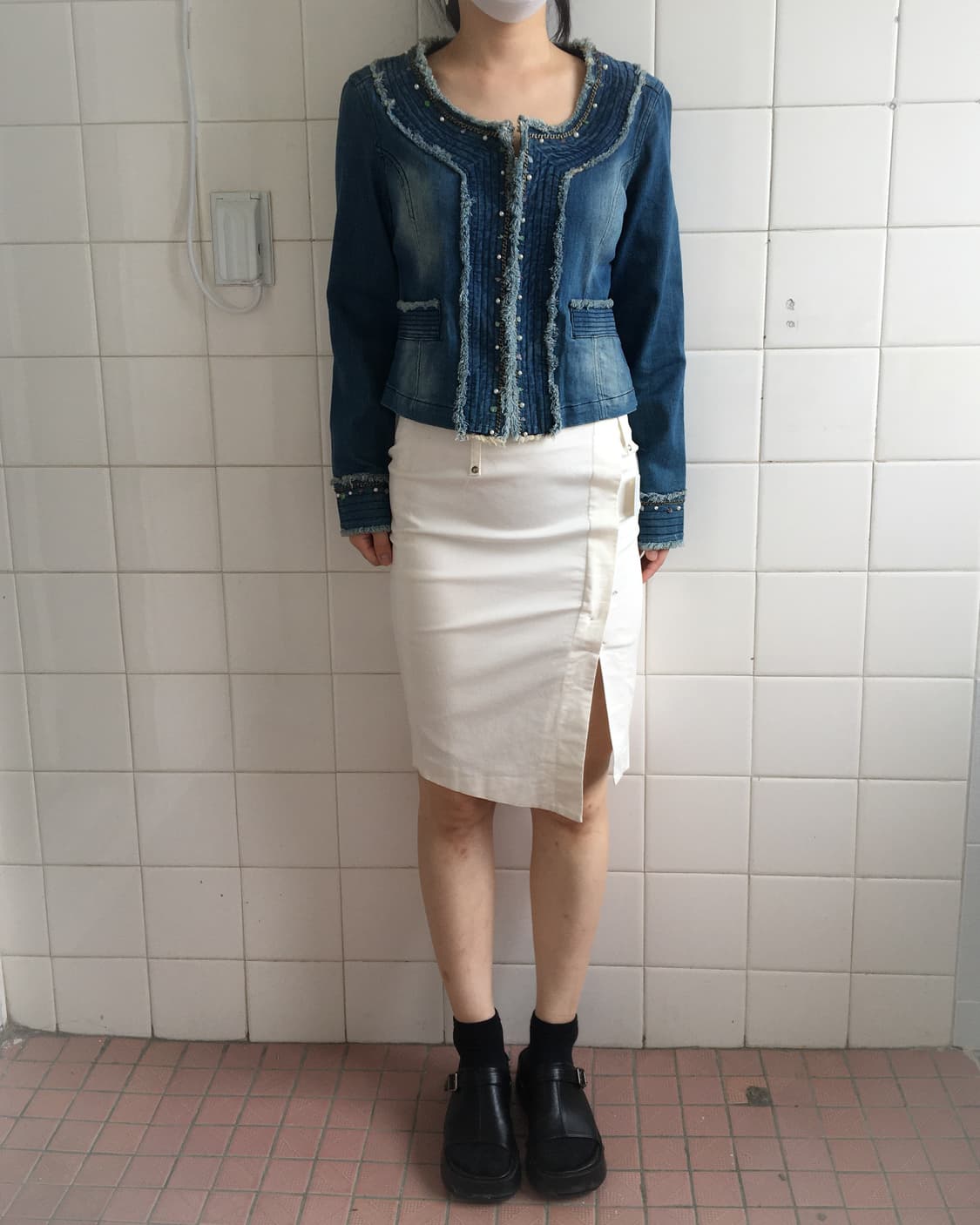Chain trimming fringe denim jacket 상품이미지5