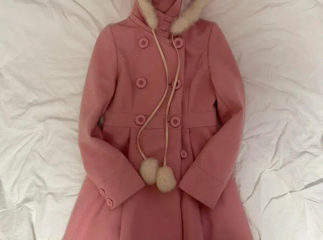 리즈리사 라떼갸루 폼폼 후드 코트 핑크 퍼 상품이미지2