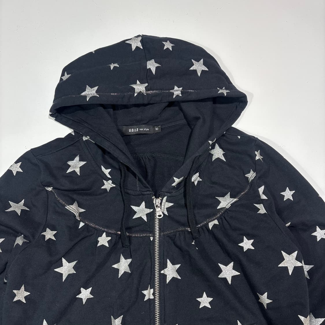 빈티지 스타 패턴 블랙 후드집업 상품이미지2