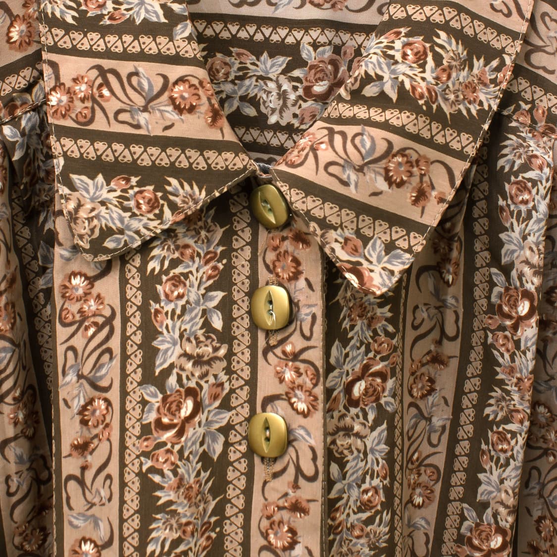 일본 빈티지 플라워 패턴 브라운 블라우스 상품이미지3