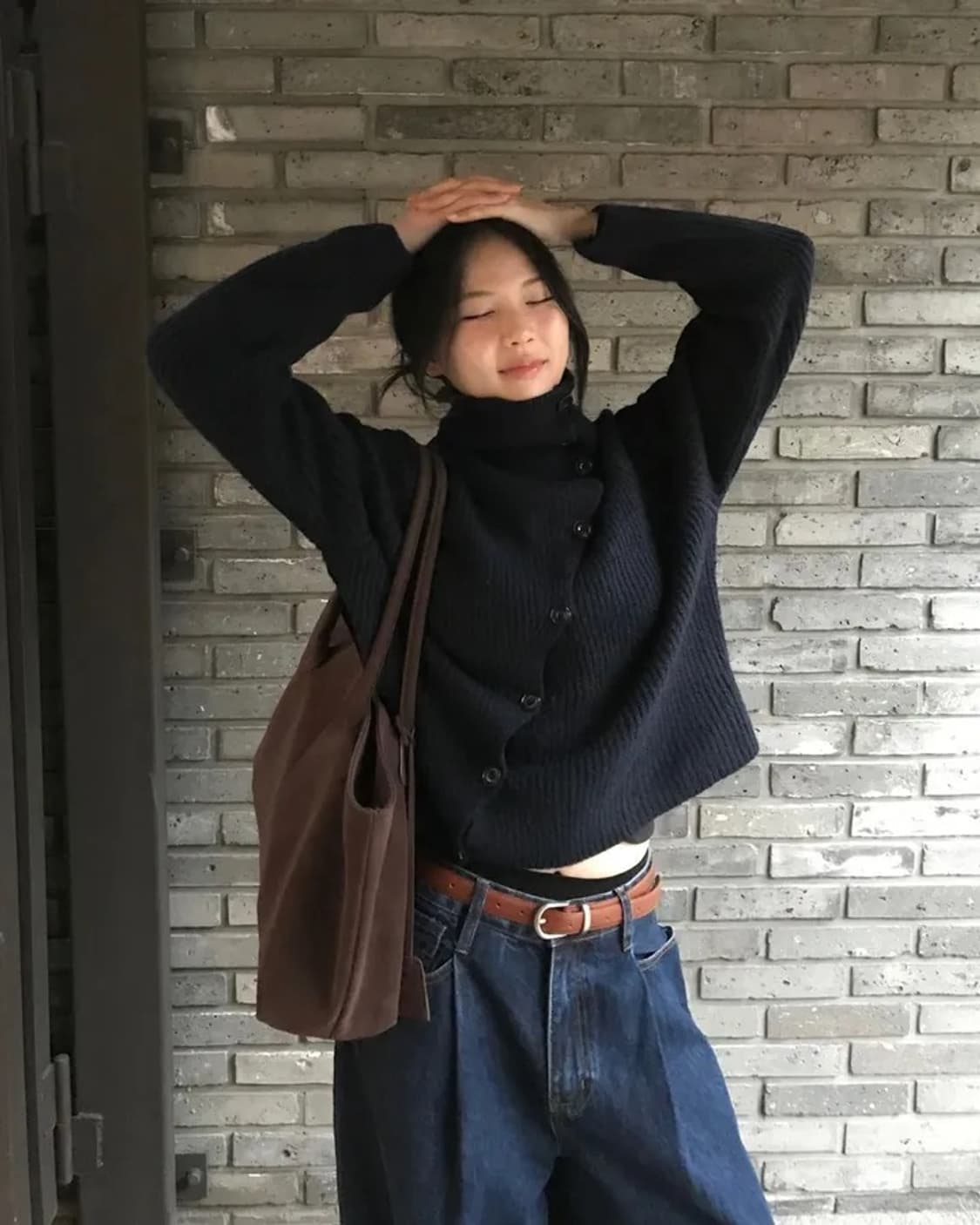 메리노울 터틀넥 버튼 하이 목폴라 니트 가디건 네이비 상품이미지2