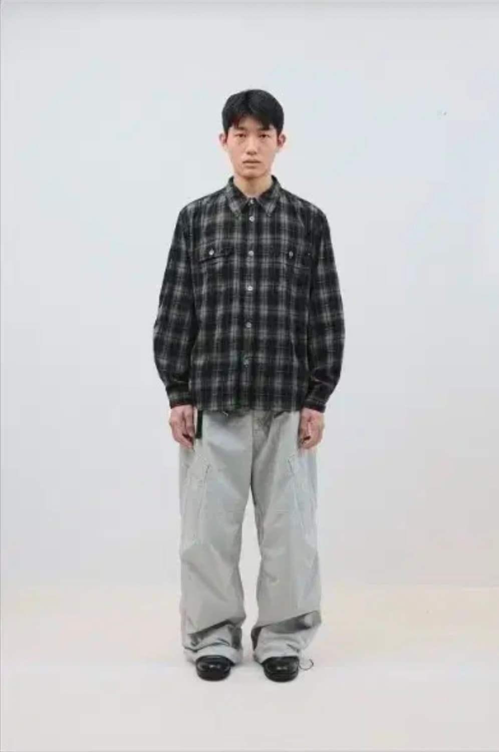 해칭룸 2pk 오버다이드 체크 셔츠 다크 카키 4(L) 상품이미지4