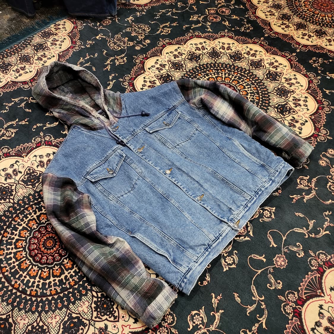 90s Industrial Rags 데님 후드 자켓 (L) 상품이미지3