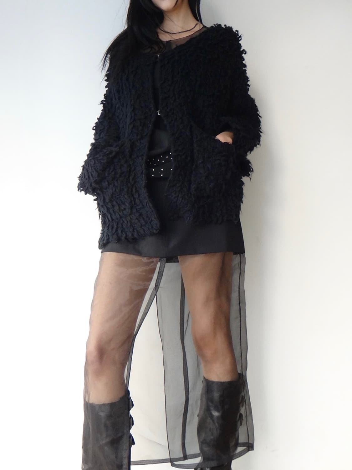 Unbalanced grunge open cardigan / black 상품이미지5