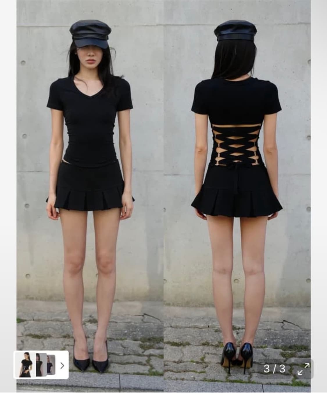 더이너스 레이스업 브이넥 티셔츠 상품이미지1