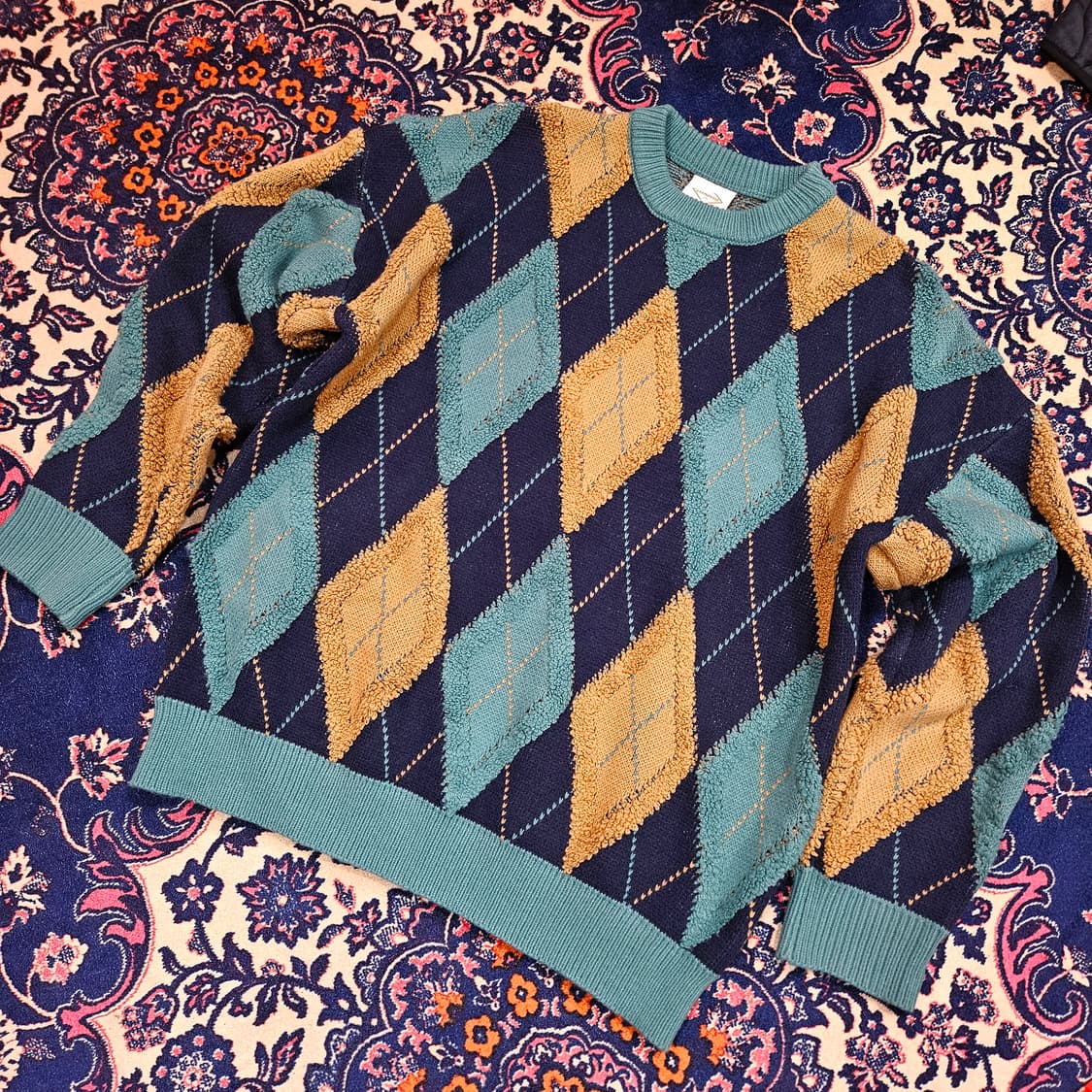 제네럴아이디어 레트로 아가일 오버핏 니트 스웨터 M size 상품이미지2