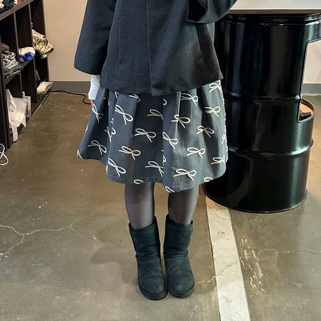챠콜 리본 볼륨 스커트 상품이미지1