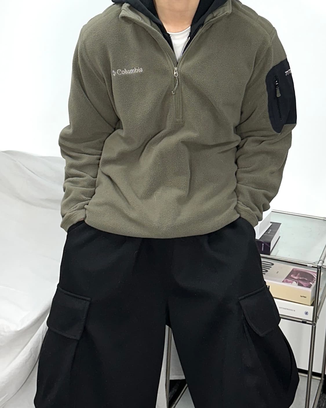 콜롬비아 카키 플리스 하프집업 M 상품이미지1