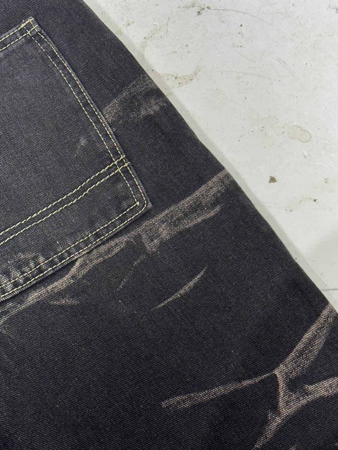 일본 빈티지 패턴 워싱 와이드 스트릿 와이드 흑청 데님 청바지  상품이미지6