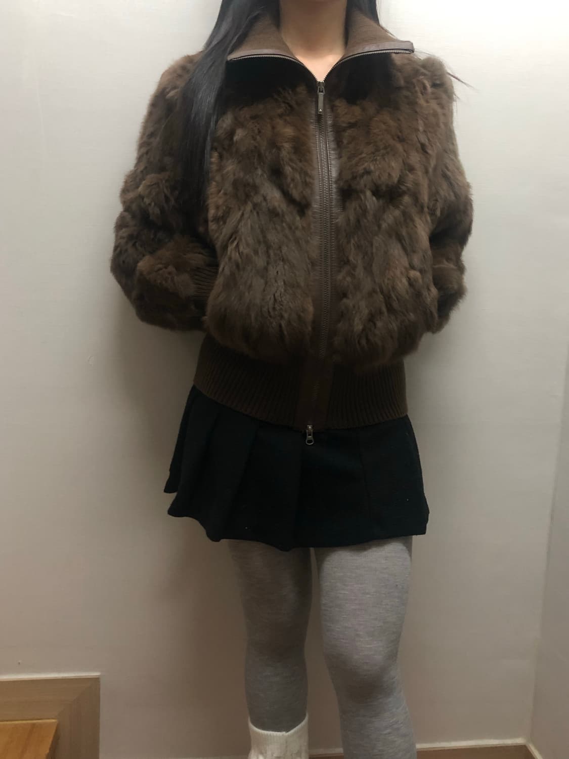 빈티지 브라운 래빗 퍼 집업 상품이미지5