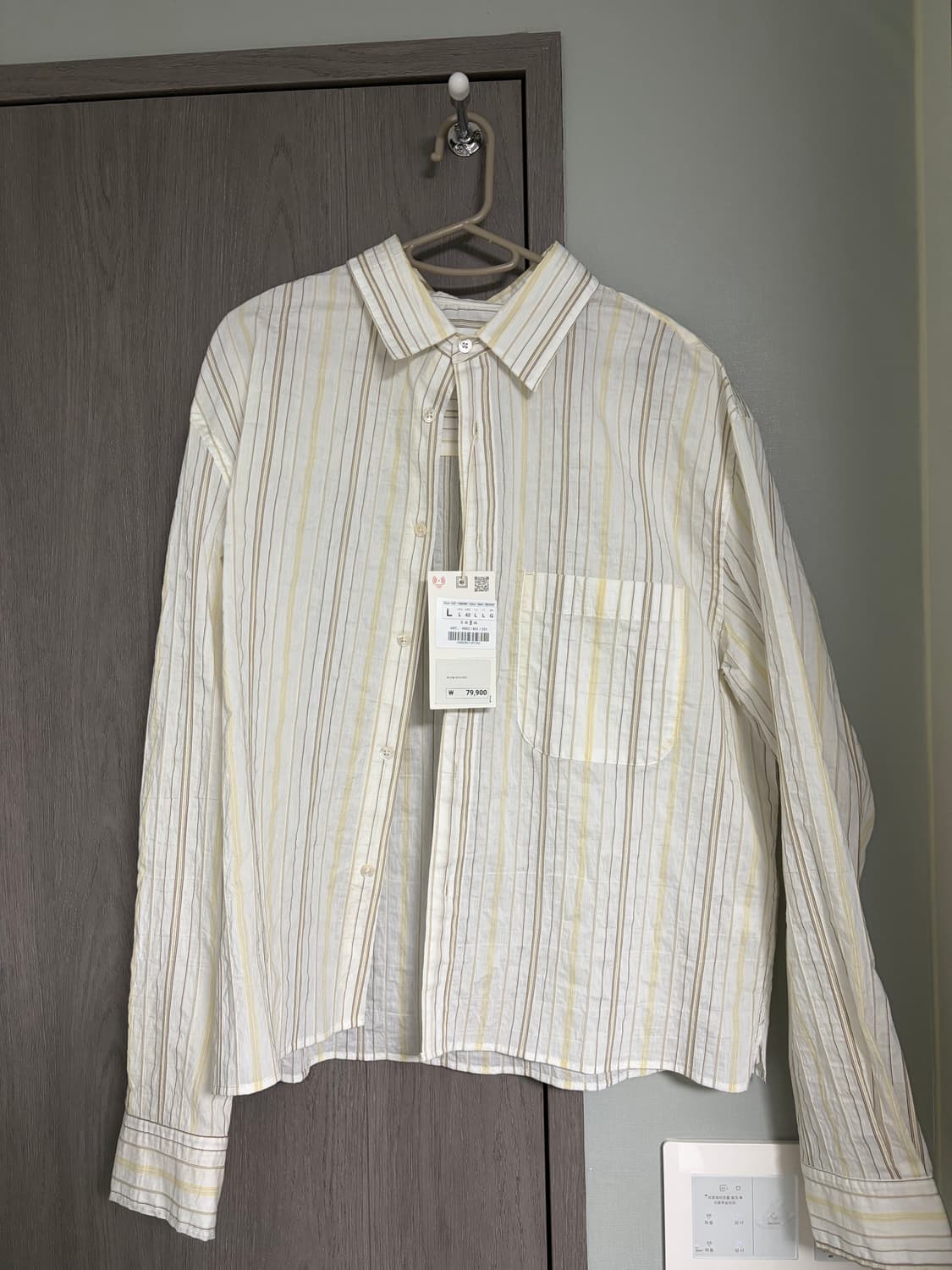 자라 Contrast stripe shirt white L 상품이미지2