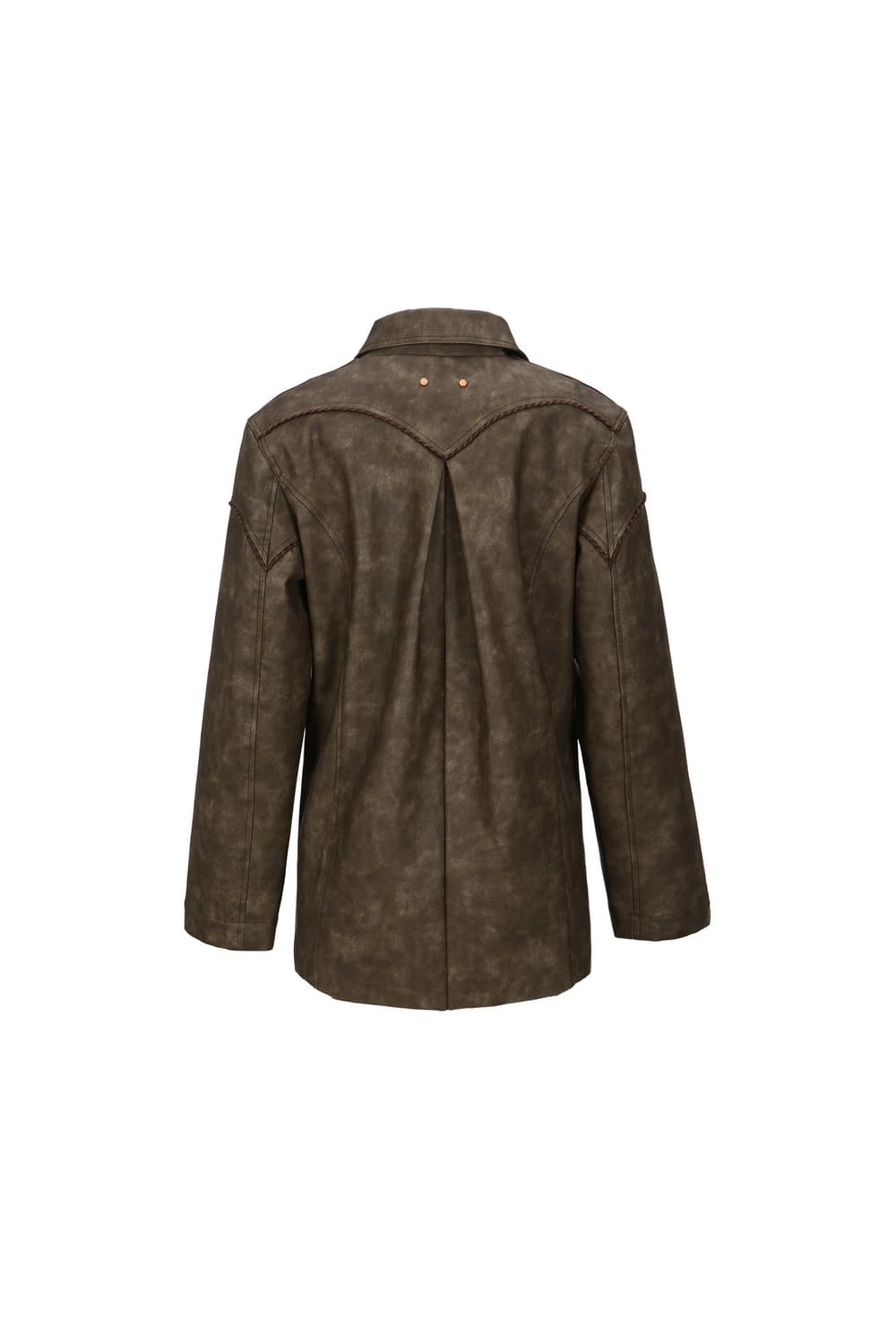 [M] 앤더슨벨 로우 컷 데님 트림 인조 가죽 자켓 (브라운) 상품이미지4