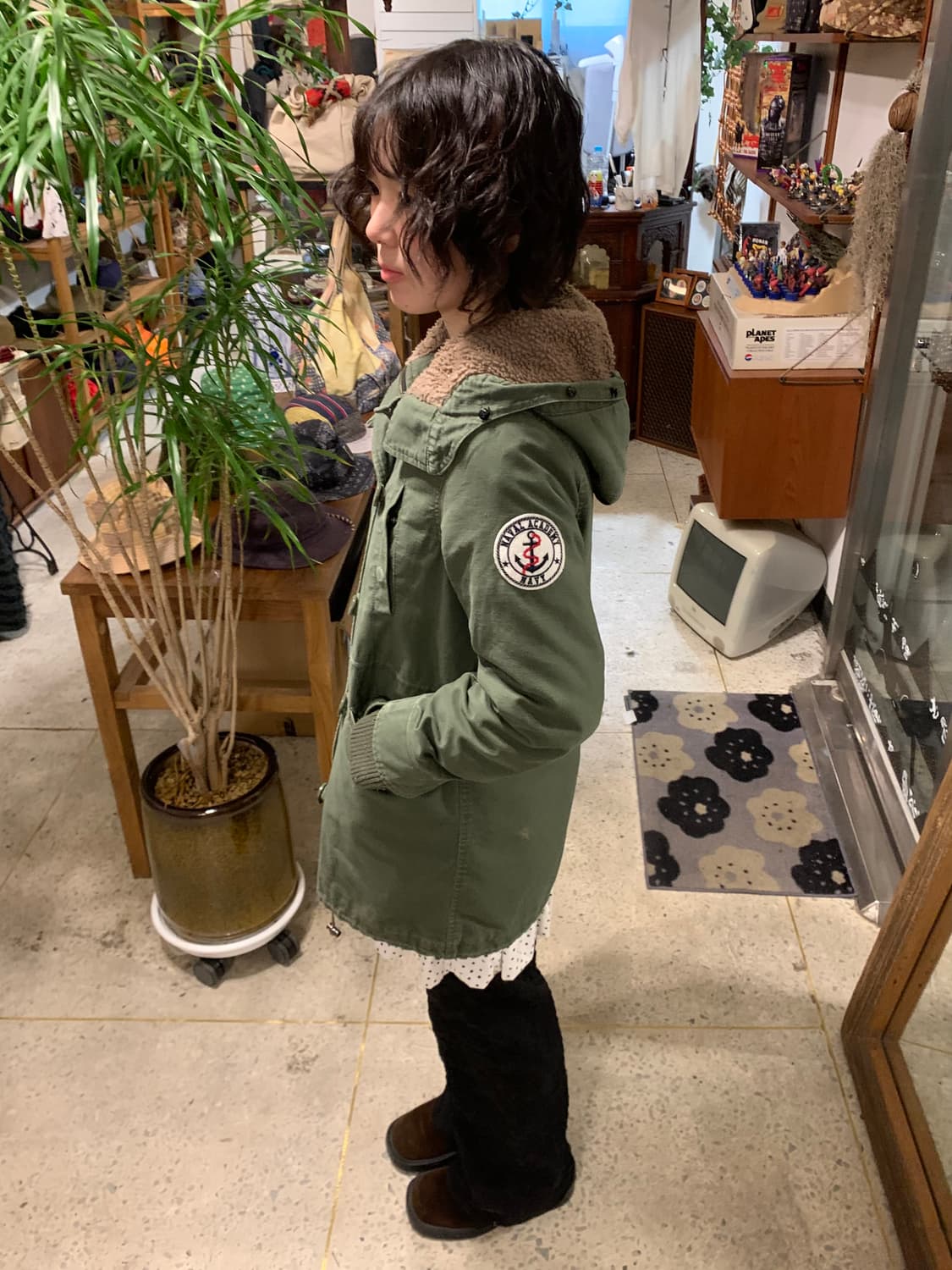 빔즈하트 올리브 사선버튼 보아 파카 상품이미지1