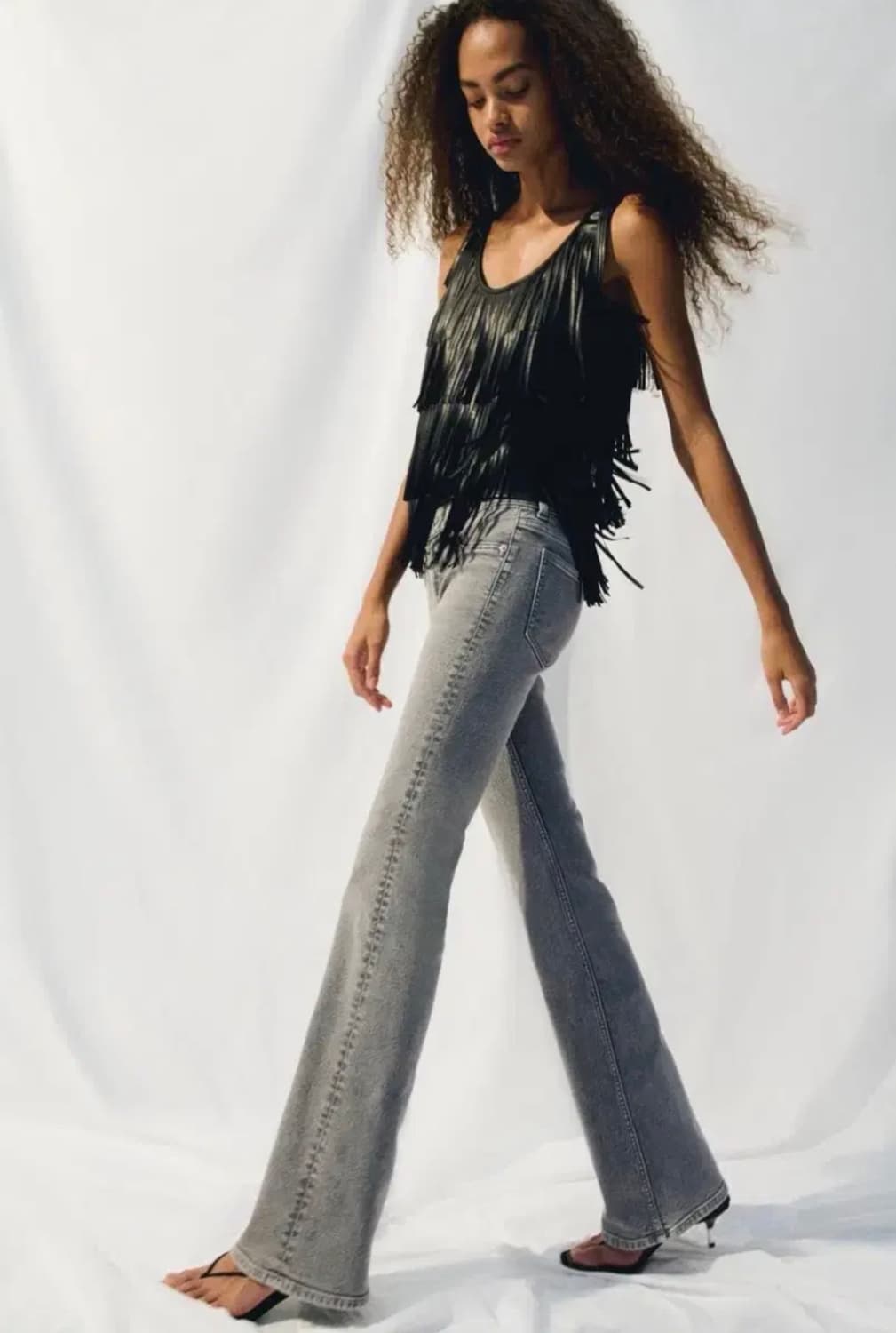 H&M로우웨스트 데님 그레이 플레어진 상품이미지2