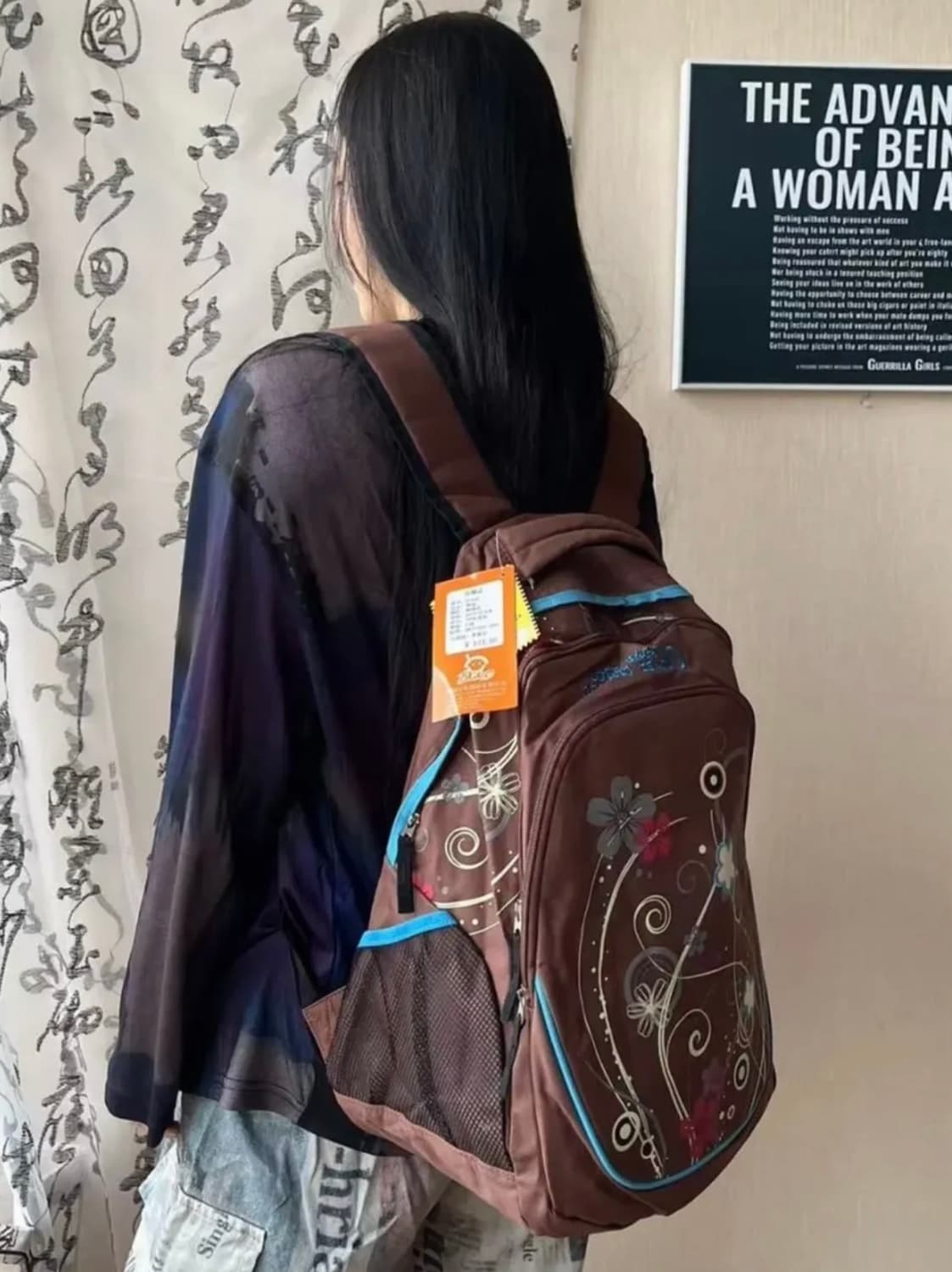 모리걸 하구미 히피 빈티지 꽃무늬 자수 백팩 배낭 모리 가방 상품이미지2