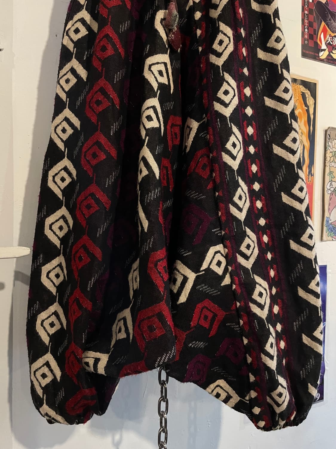 이카트 스타일 트라이벌 패턴 블랙 울 사루엘 팬츠 오리엔탈 히피 상품이미지3