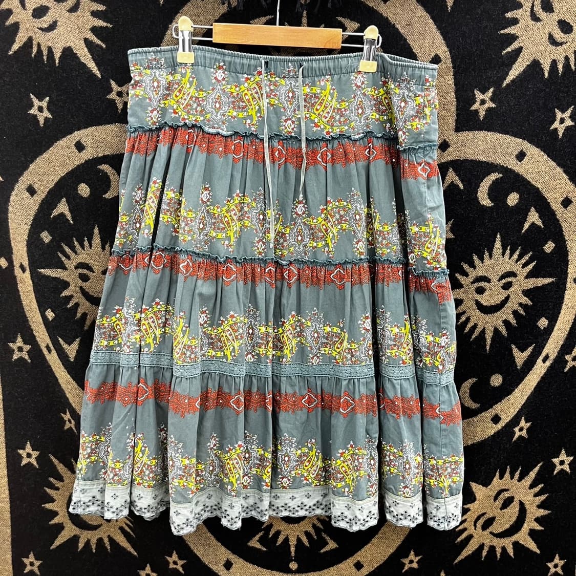 빈티지 코지 보헤미안 모리걸 에스닉 패턴 미디 롱스커트 K0159 상품이미지3