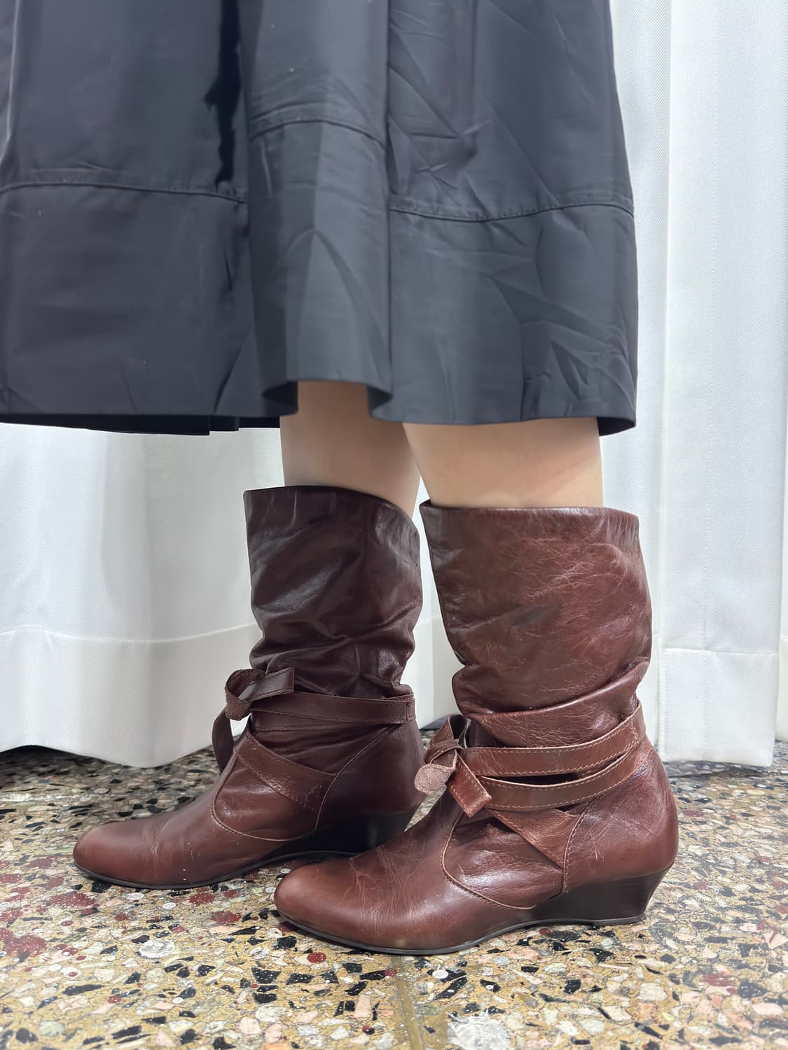 brown buckle leather boots 상품이미지1
