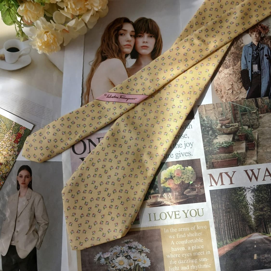 살바토레 페라가모 실크 플라워 패턴 넥타이 9.5cm A등급 A19676 상품이미지2