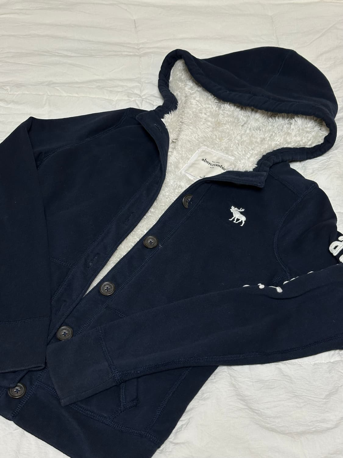 아베크롬비 네이비 단추 양털 후드집업 스몰   상품이미지2