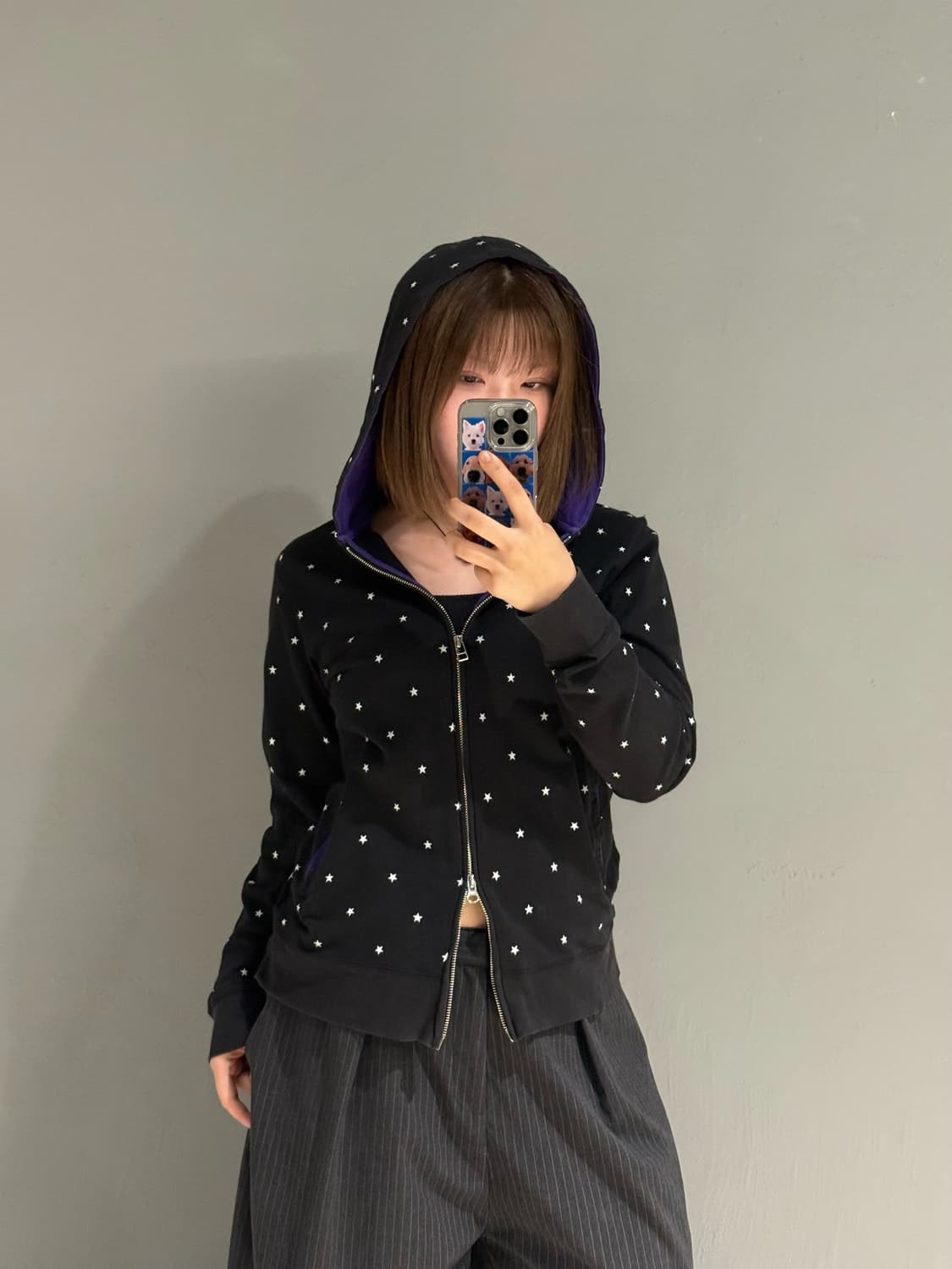 star pattern 2-way hood zip-up 상품이미지1