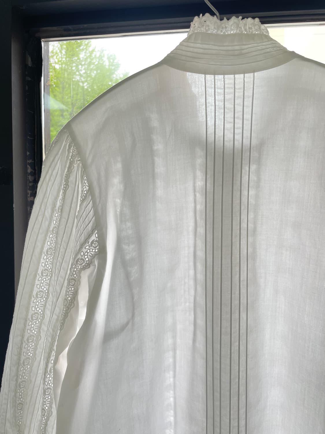 일본 빈티지 화이트 핀턱 레이스 블라우스 상품이미지4