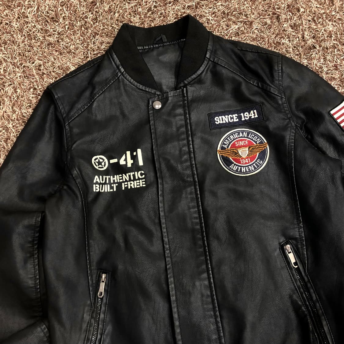 빈티지 패치 Pu레더 블루종 자켓 상품이미지2