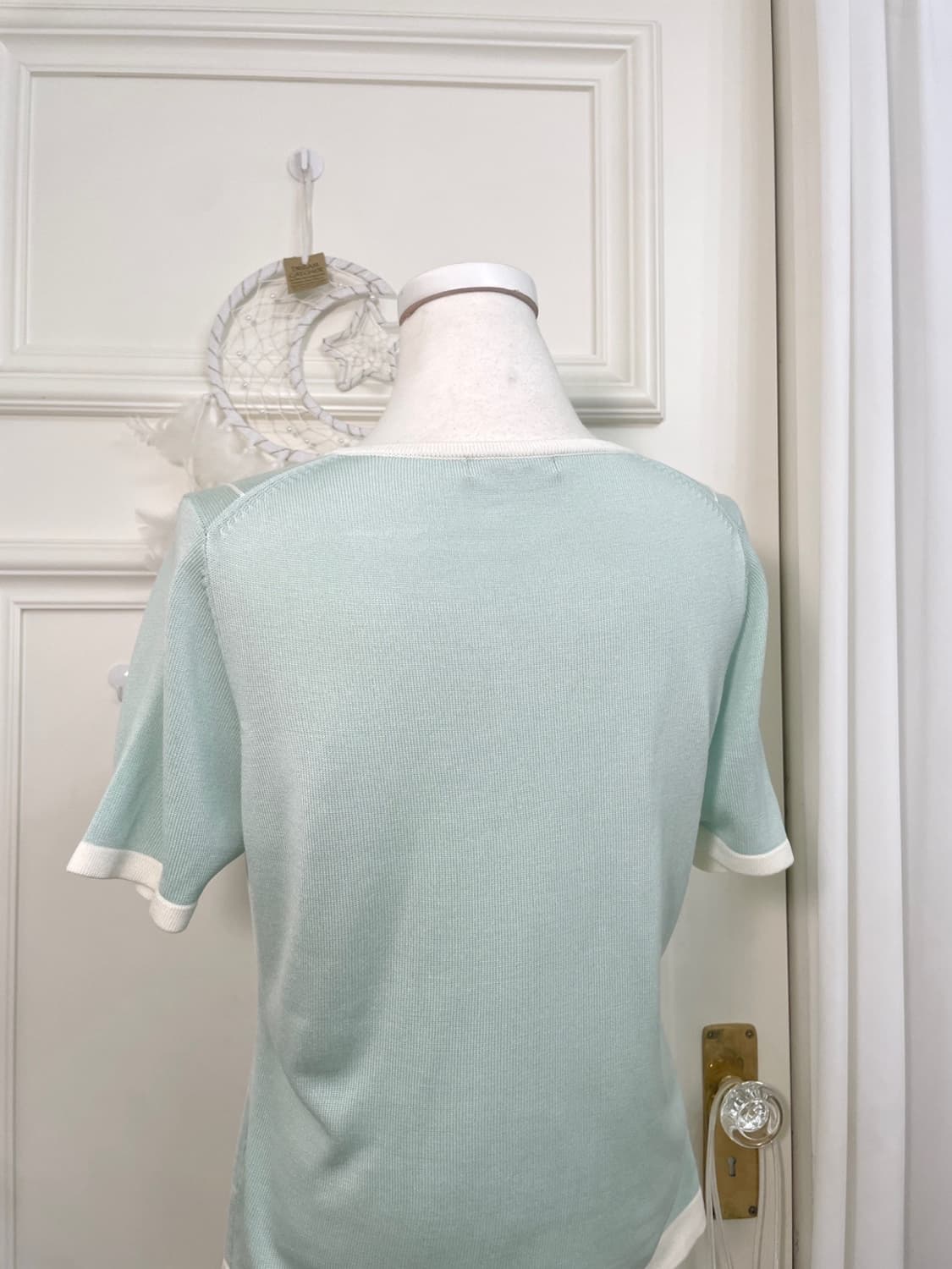 mint white check hlaf knit top(size-L) 상품이미지4