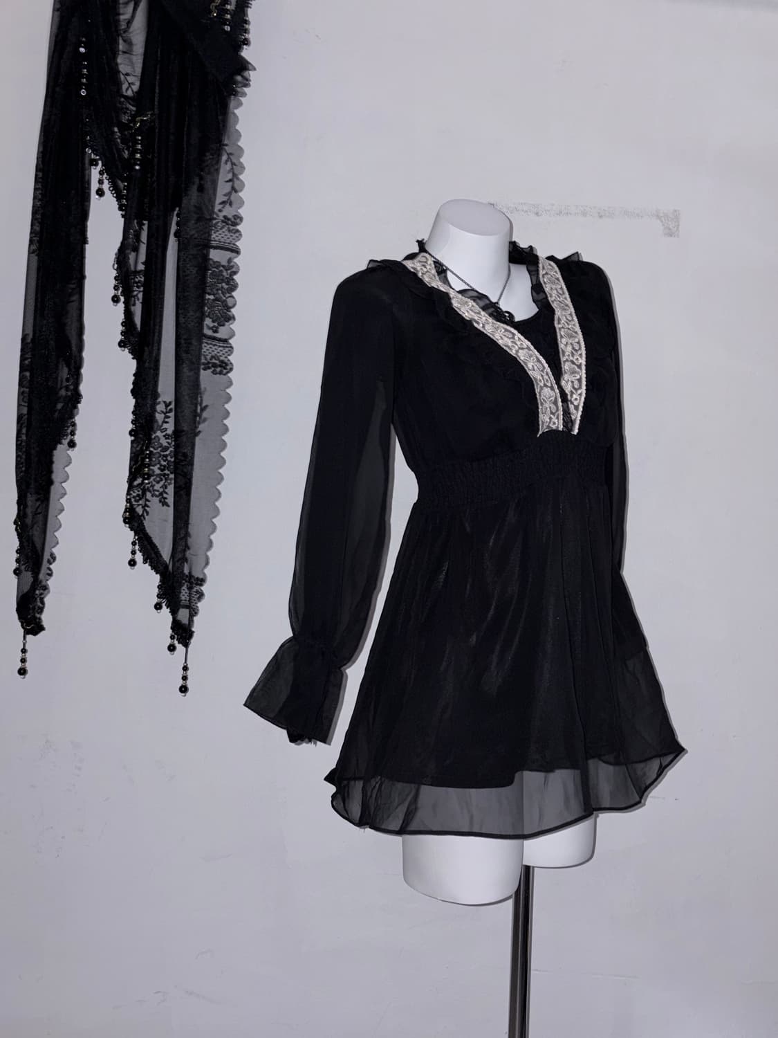 블랙 페어리 오리엔탈 시스루 원피스 (자수, 프릴, 샤, 고딕, 고스) 상품이미지2